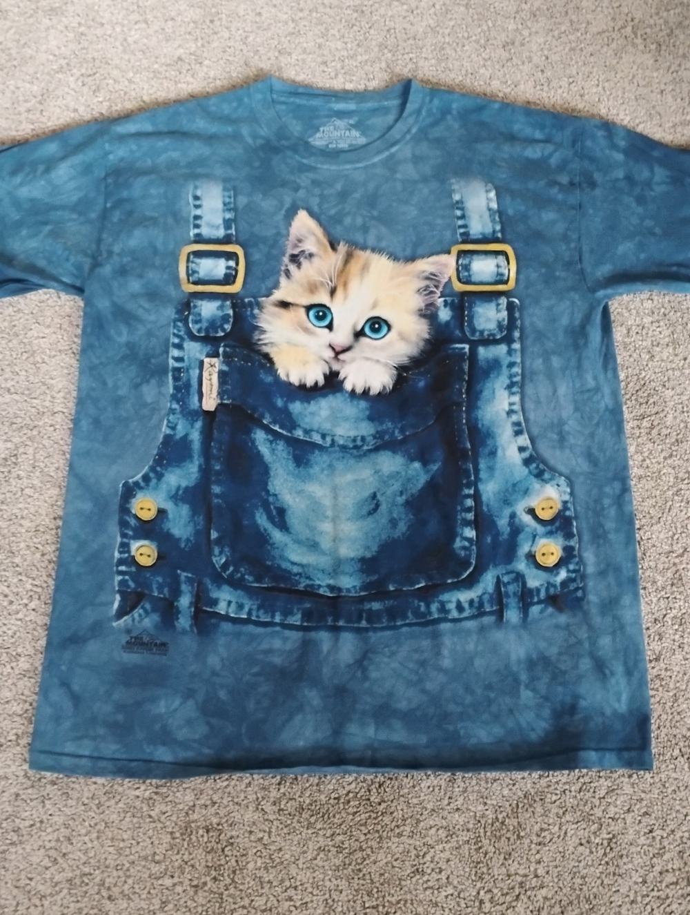 Vintage The Mountain Kitten Overalls XL 2002 Kayomi Harai Tie Dye T-Shirt USA